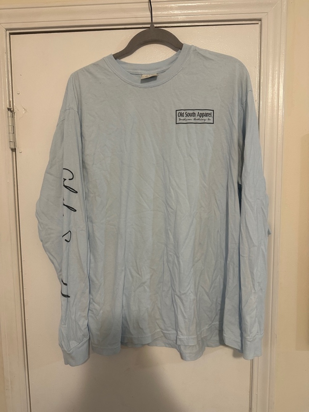 Comfort Colors Men's Long Sleeve Tee in Light Blue with Chest Logo